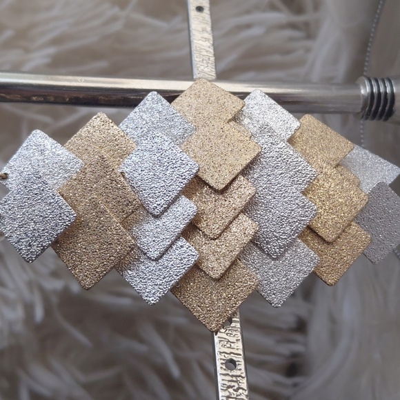 Gold and Silver Geometric Earrings - Picture 6 of 7